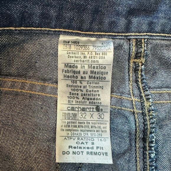 FR Carhartt Mens Jeans 32 x 30 Cat 2 2112 Relaxed Fit Dark Wash Flame Resistant - Picture 3 of 5